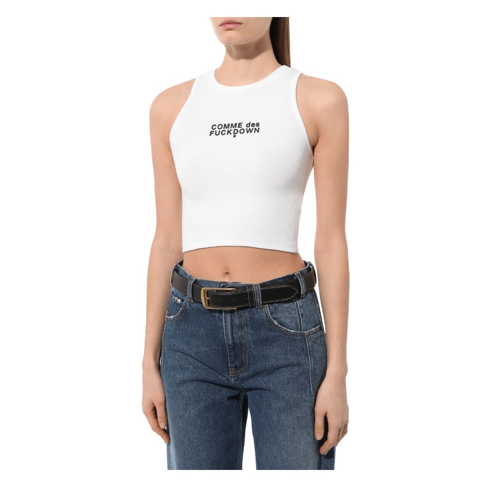Comme Des Fuckdown White Cotton Women Cropped T-Shirt